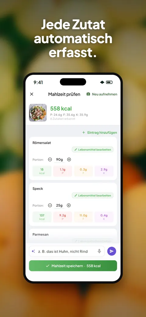 Wellix-App analysiert ein Foto eines Salats auf dem iPhone — 2/10