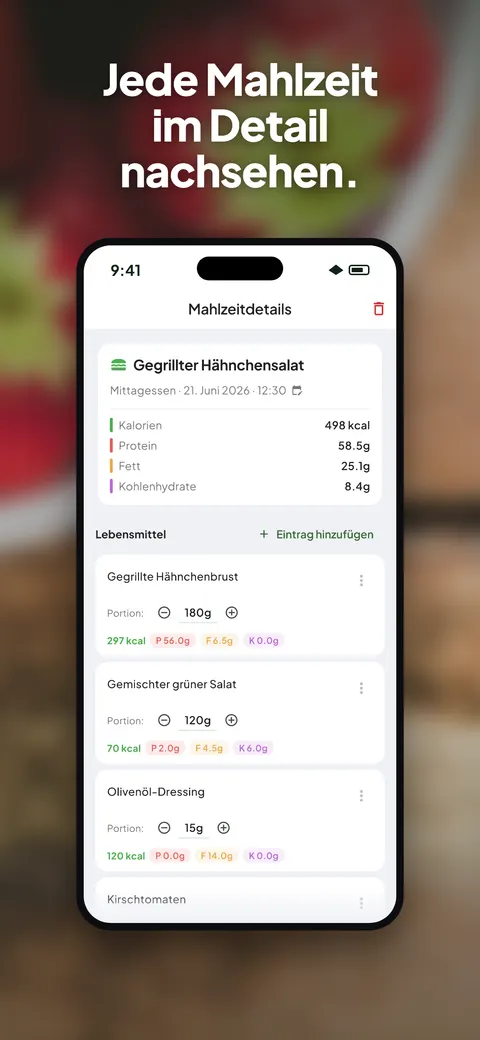Wellix-App analysiert ein Foto eines Salats auf dem iPhone — 6/10