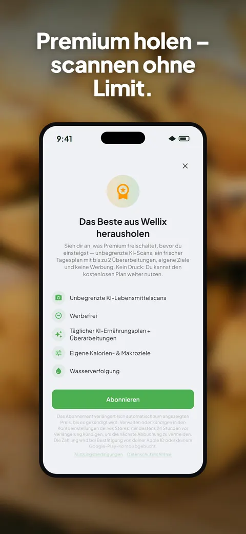 Wellix-App analysiert ein Foto eines Salats auf dem iPhone — 10/10