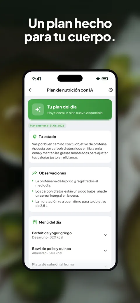 La app Wellix analizando la foto de una ensalada en un iPhone — 5/10
