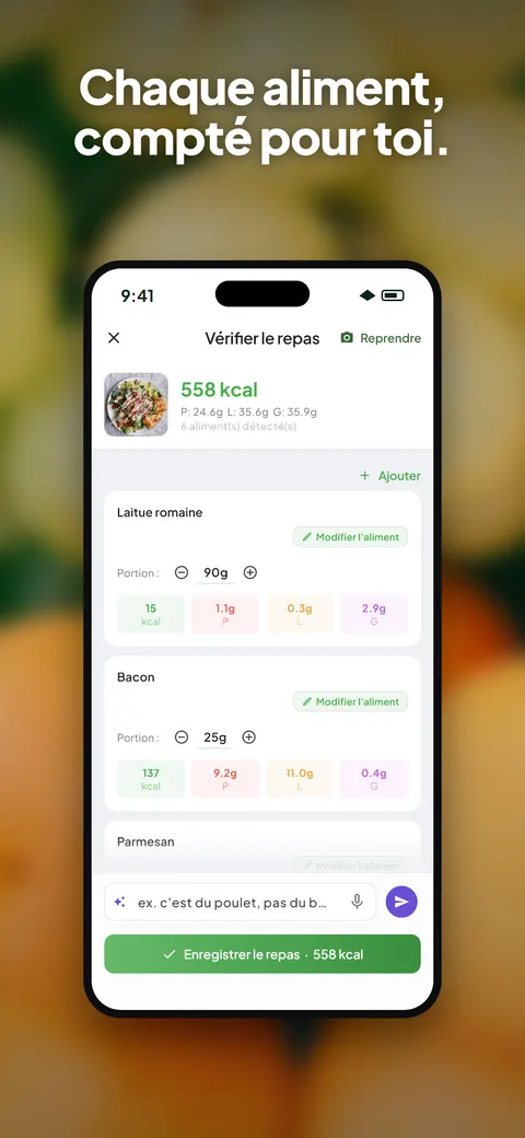 L'app Wellix analysant la photo d'une salade sur iPhone — 2/10