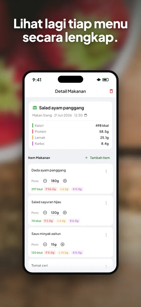 Aplikasi Wellix menganalisis foto salad di iPhone — 6/10