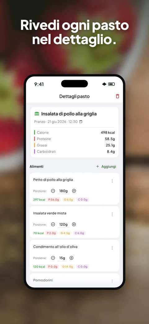 L'app Wellix che analizza la foto di un'insalata su iPhone — 6/10
