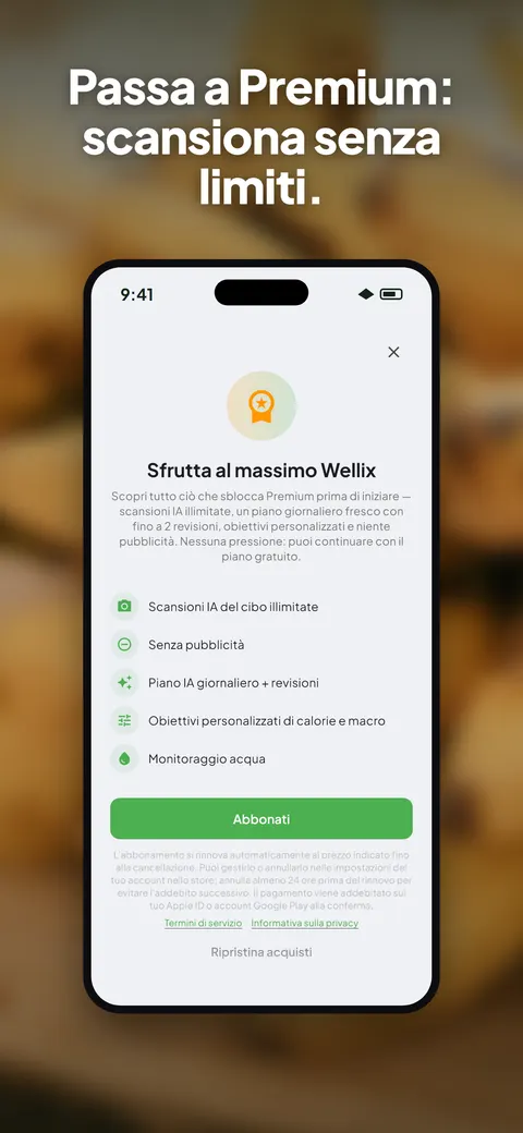 L'app Wellix che analizza la foto di un'insalata su iPhone — 10/10