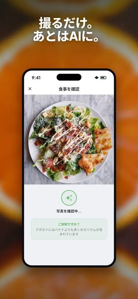iPhoneでサラダの写真を分析するWellixアプリ — 1/10