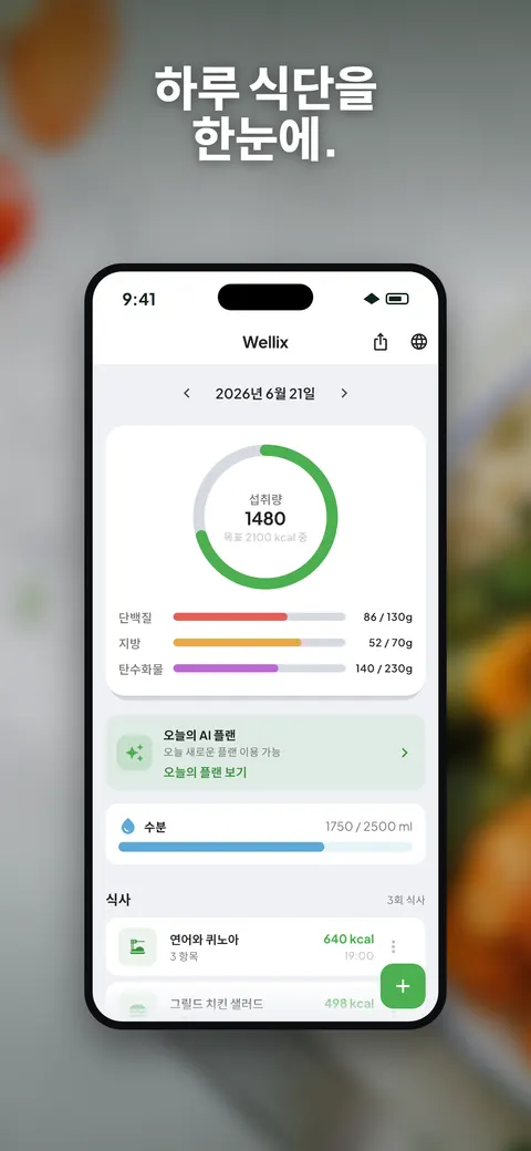 iPhone에서 샐러드 사진을 분석하는 Wellix 앱 — 4/10
