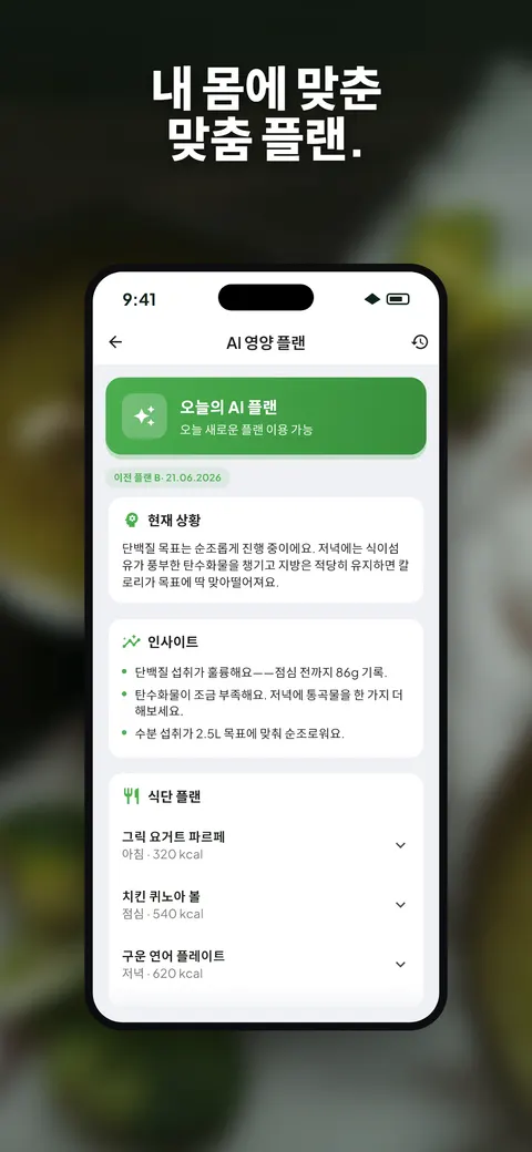 iPhone에서 샐러드 사진을 분석하는 Wellix 앱 — 5/10