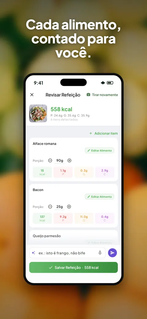 App Wellix analisando a foto de uma salada no iPhone — 2/10