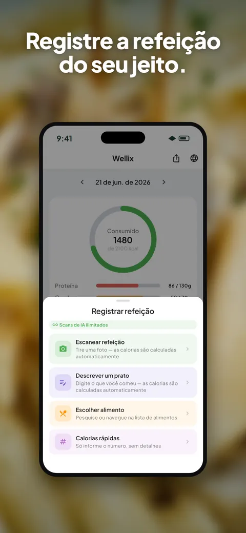 App Wellix analisando a foto de uma salada no iPhone — 3/10