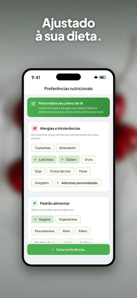 App Wellix analisando a foto de uma salada no iPhone — 9/10