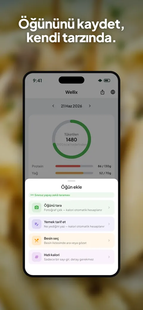 iPhone'da salata fotoğrafını analiz eden Wellix uygulaması — 3/10