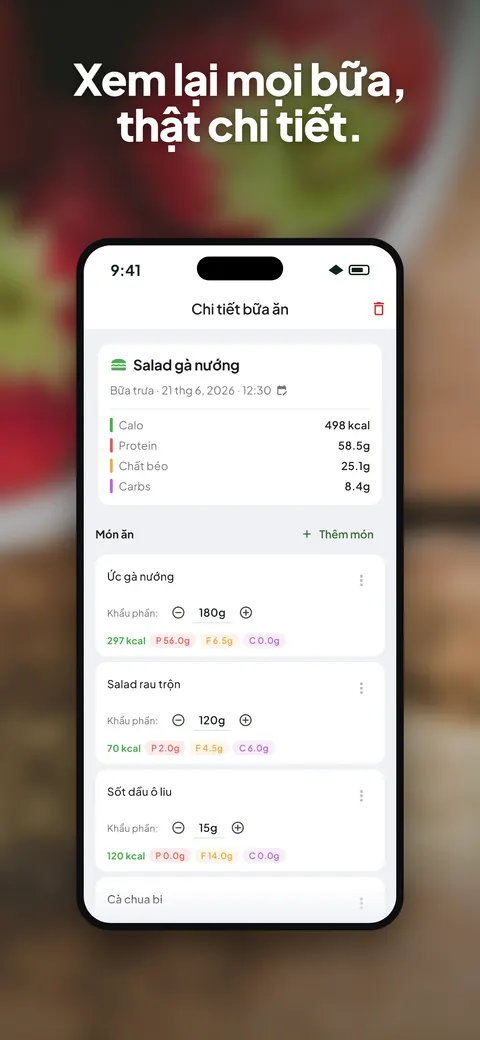 Ứng dụng Wellix phân tích ảnh đĩa salad trên iPhone — 6/10